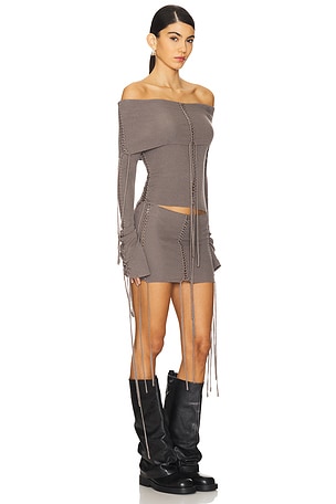 Jaded London Extreme Fold Over Lace Up Knit Top in Charcoal
