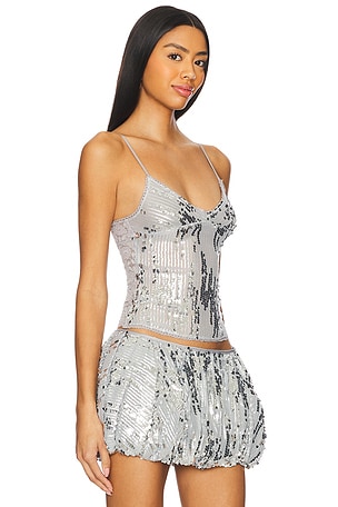 Jaded London Sequin Lace Cami Top in Metallic Silver