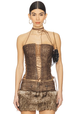 Odile Faux Suede Lace Up Corset Jaded London