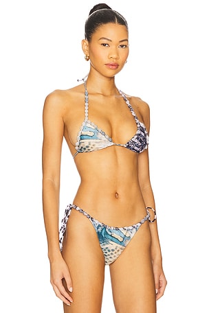 Jaded London Triangle Bikini Top With Wrapped Beads in Blue