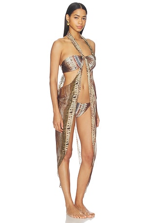 Jaded London Bikini Top With Scarf Overlay in Olive