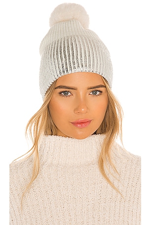 JOCELYN Faux Fur Pom Metallic Ombré Knit Beanie Hat NWT Jocelyn Faux Fur Pom Metallic Blue Black Ombré Knit Hat  main image 2