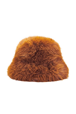 jocelyn Oversized Faux Fur Bucket Hat in Brown