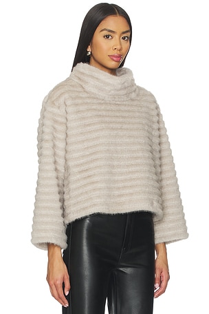 jocelyn Faux Mink Pullover Sweatshirt in Beige
