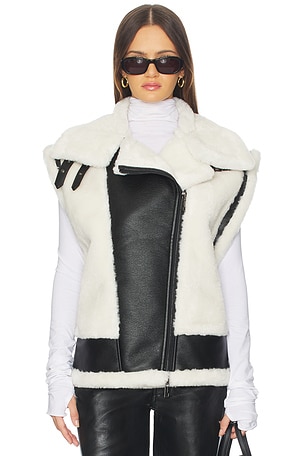 Faux Shearling & Leather Moto Vest jocelyn
