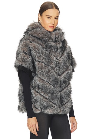 jocelyn Faux Fox Hooded Chevron Short Sleeve Jacket in Grey