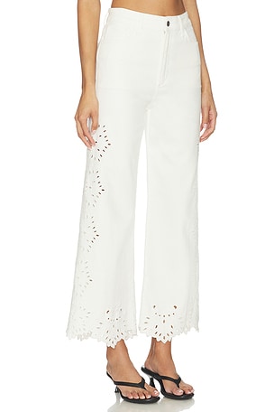 Joe's Jeans The Mia High Rise Wide Leg Jeans With Placed Broderie in Ivory