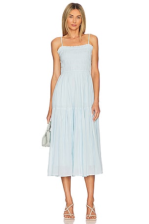 joie blue and white dress Joie Puff Sleeve Shirred Dress Floral Print White/Blue