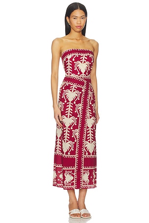 Johanna Ortiz Ancient Peru Ankle Dress in Cream,Burgundy. Size 6. Also