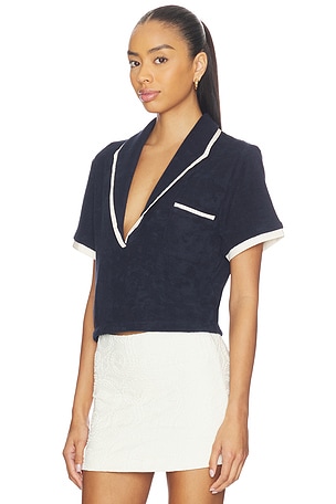 Johanna Ortiz Terry Misty Hem T-Shirt in Navy