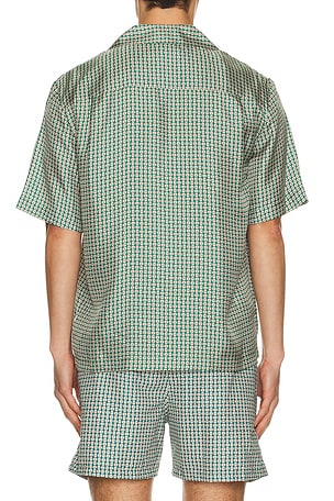 SIMKHAI Clarke Printed Silk Shirt in Green. Size XL/1X. Also