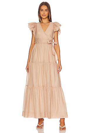 SIMKHAI Banks Puff Sleeve Maxi Dress in Oat | REVOLVE