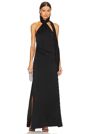 SIMKHAI Vittoria Draped Scarf Dress in Black | REVOLVE