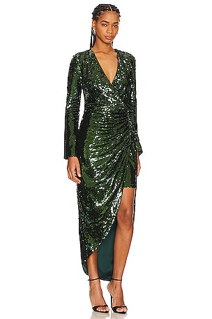 SIMKHAI Emersyn Midi Dress in Dark Green