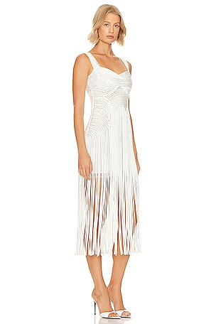 SIMKHAI Darby Fringe Midi Dress in Ivory