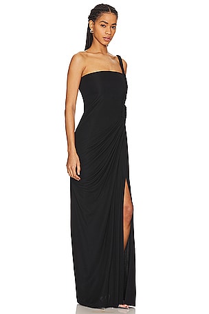 SIMKHAI Sone Twisted One Shoulder Gown in Black