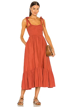 SIMKHAI Georgia Linen Bustier Dress in Cayenne | REVOLVE SIMKHAI Georgia Linen Bustier Dress in Cayenne | REVOLVE