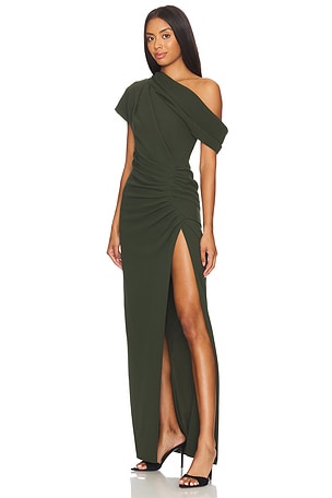 SIMKHAI Kally Draped Midi Dress in Dark Green