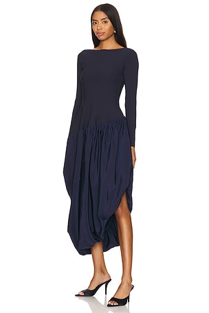 SIMKHAI Angela Longsleeve Combo Midi Dress in Navy