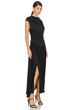 SIMKHAI Burke Draped Midi Dress in Black