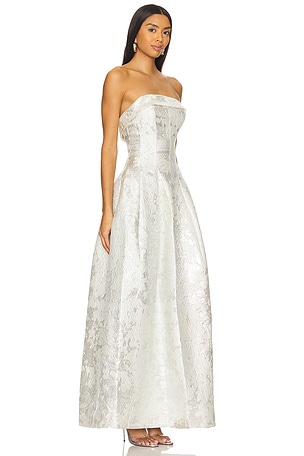 SIMKHAI Octavia Strapless Gown in Metallic Silver