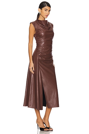 SIMKHAI Burke Sleeveless Draped Midi Dress in Brown