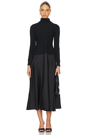 Frances Long Sleeve Satin Combo Midi Dress SIMKHAI