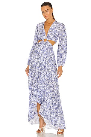 SIMKHAI Jaelynn Cut Out Dress in Zebra Cerulean & White | REVOLVE