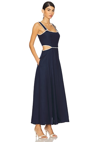 SIMKHAI Amren Cut Out Midi Dress in Navy