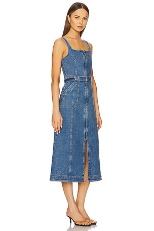 SIMKHAI Manson Sleeveless Belted Midi Dress in Blue