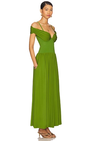 SIMKHAI Amarantha Off Shoulder Dress in Green
