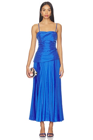 SIMKHAI Arie Strapless Bustier Midi Dress in Blue