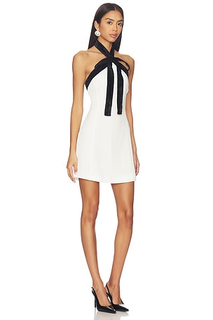 SIMKHAI Jolie Mini Dress With Neck Tie in Black,White