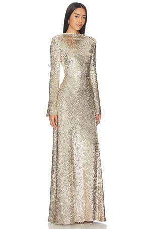 SIMKHAI Beatrice Long Sleeve Gown in Metallic Gold
