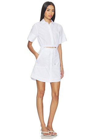 SIMKHAI Marcy Cotton Mini Shirt Dress in White,Blue