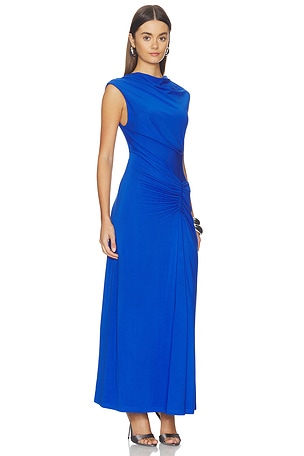 SIMKHAI Acacia Draped Jersey Midi Dress in Blue