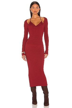 liza compact rib scoop neck midi dress by jonathan simkhai SIMKHAI Liza Scoop Neck Midi Dress in Garnet