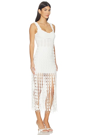 SIMKHAI Jasmine Scalloped Knit Midi Dress in Ivory