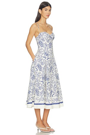 SIMKHAI Analise Bustier Midi Dress in Navy,White