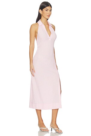 SIMKHAI Clairmont Halter Midi Dress in Pink. Size S. Also