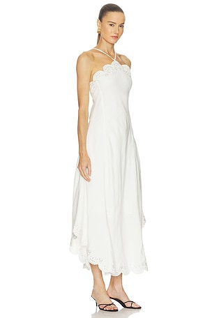 SIMKHAI Gillian Embroidered Linen Midi Dress in White