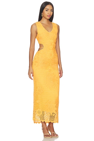 SIMKHAI Lyla Crochet Midi Dress in Yellow