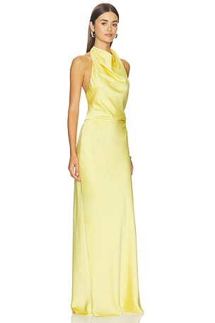 SIMKHAI Reannon Satin Draped Gown in Yellow