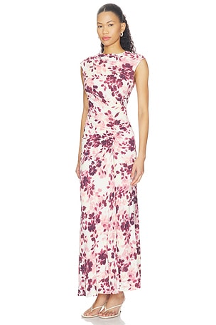 SIMKHAI Acacia Short Sleeve Midi Dress in Wine
