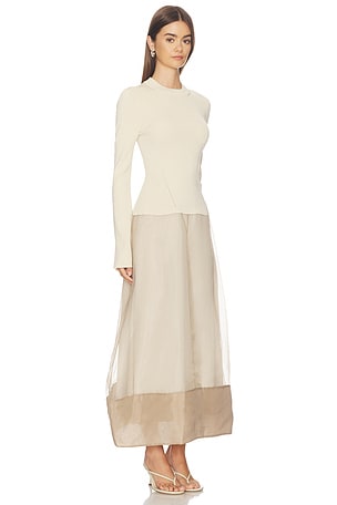 SIMKHAI Maril Long Sleeve Dress in Beige