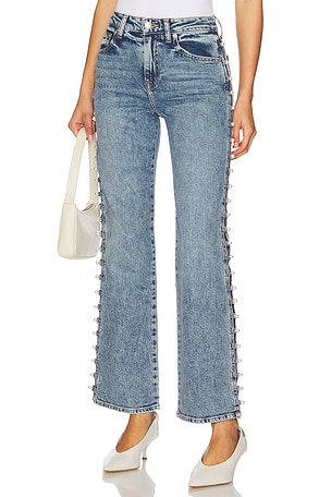 DENIM DE TIRO ALTO ADORNADO CON PERLAS AMELIA SIMKHAI