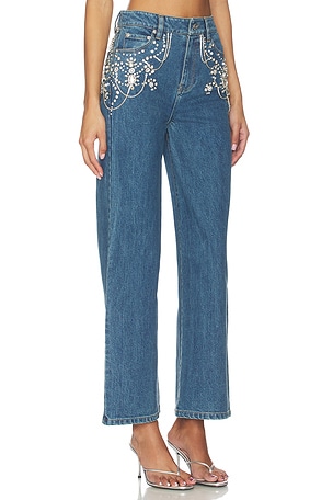 SIMKHAI Jude Mid Rise Crop Wide Leg Jean in Blue. Size 28. Also