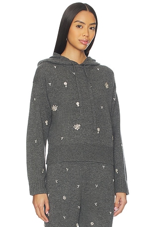 SIMKHAI Karmen Embellished Hooded Top in Charcoal. Size XS. Also