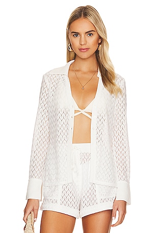 Tyler Crochet Lace Cover Up Collared Cardigan SIMKHAI