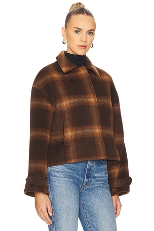 SIMKHAI Colby Plaid Jacket in Brown